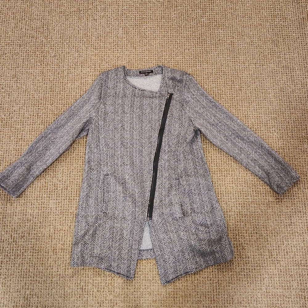 Banana Republic Womens Herringbone‎ Coat Asymmetric Zipper Long Sleeve L